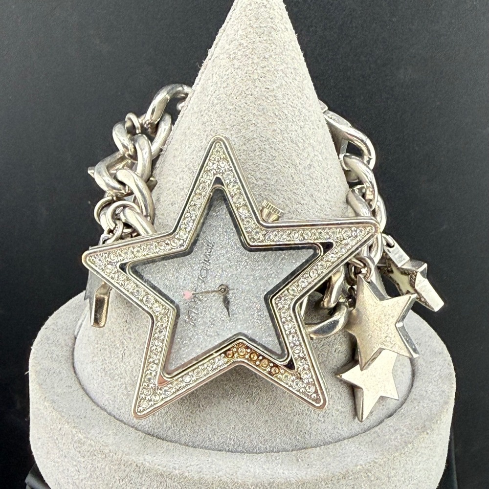 Betsey Johnson Watch Rock Star Silver Tone Rhinestone Charm UNTESTED 6in